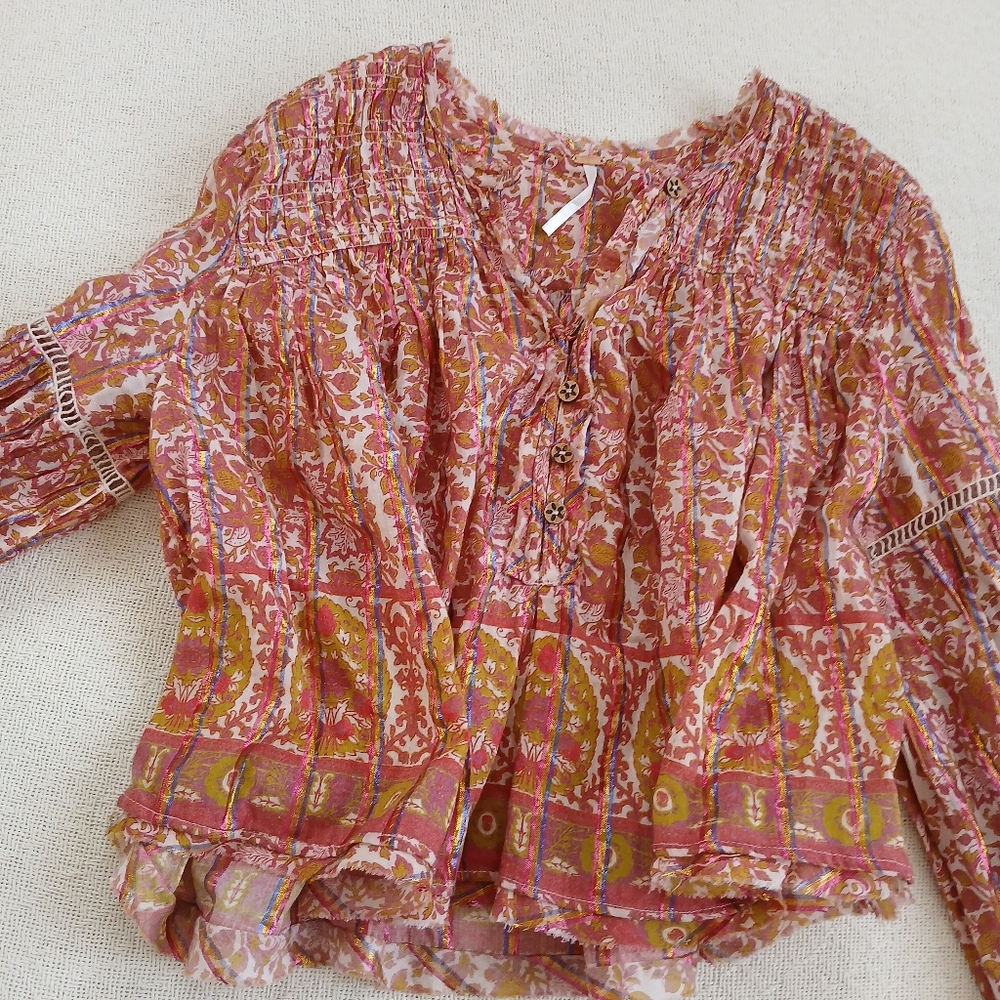 free people ♡ bali bohemian disco top xs boho gypsy 70s retro eclectic floral - Picture 4 of 10